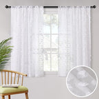 MYSKY HOME White Sheer Short Curtains with Pom Pom for Small Windows Bedroom Nursery Kids Girls Room Curtains Cafe Kitchen Light Filtering Boho Drapes, Rod Pocket,38 x 45 Inches, 2 Panels