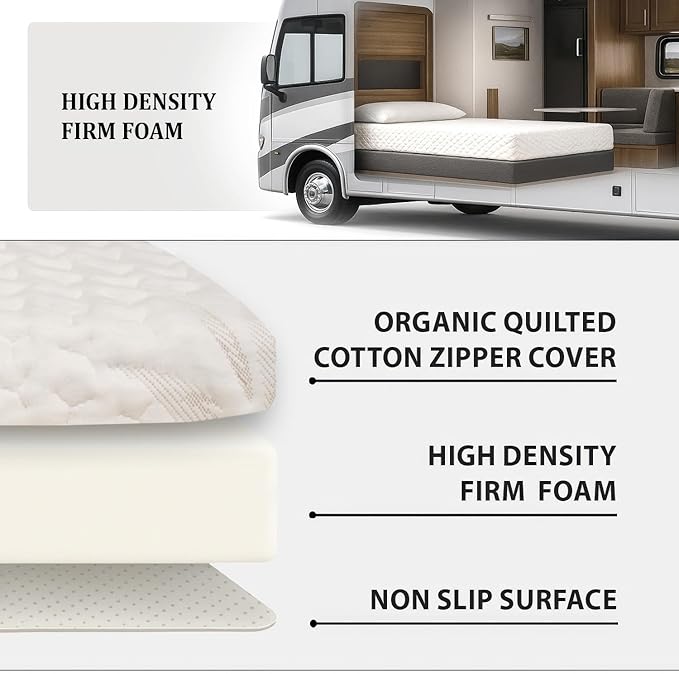 Foamma 4" x 30" x 75" Gel Memory Foam Mattress for RV with Water Resistant Organic Cotton Cover, Firm High Density Foam Base, USA Made, CertiPUR-US Certified Foam