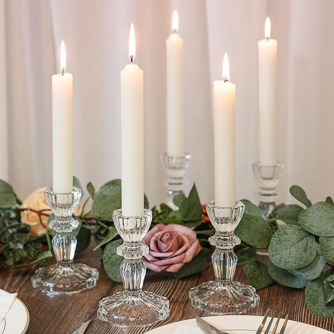 4.33" Tall Glass Candlestick Set of 6 Clear Crystal Candle Holders for Glass Taper Holder Decor for Wedding Birthday Party Christmas