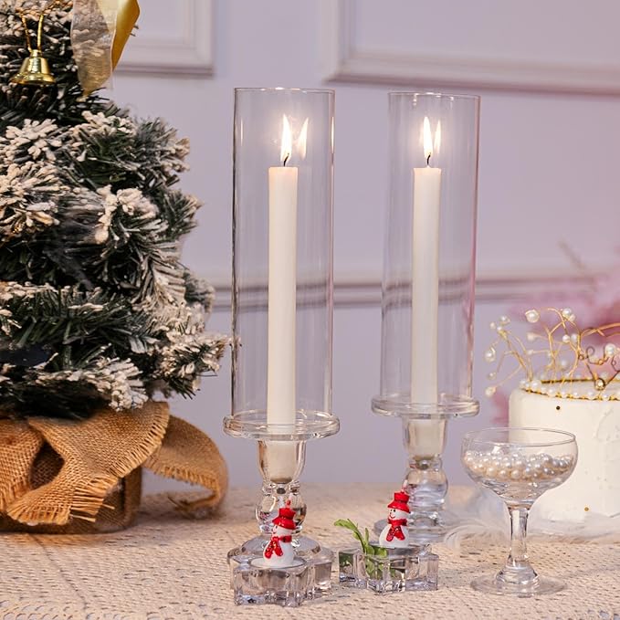 Hurricane Candle Holder Glass Taper Hurricane Clear Tall Candlestick Candles Holders Table Centerpiece Wedding Party Dining Event Home Decor (2)
