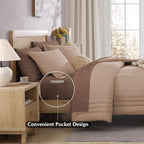 Monbix Queen Comforter Set - 7 Pieces Rust Pink Bed in a Bag Queen Bedding Sets with Comforters, All Seasons Comforter Bed Set with Sheets,Pillowcases & Shams