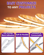 HitLights COB LED Strip Lights Warm White 2700K, 16.4ft Premium High Density 24V Tape Light, 2560 LEDs, 350+ LM/FT, CRI 90+, IP30, Lighting for Kitchen, Cabinets, UL Listed (Power Source Not Included)