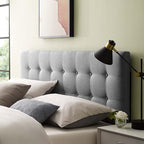 Modway Emily Tufted Button Linen Fabric Upholstered Full Headboard in Gray