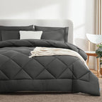 CozyLux King Size Comforter Set Dark Grey - 7 Pieces Bed in a Bag King, Luxury Soft Bed Set for All Seasons, Bedding Set with Down Alternative Comforter, Sheets, Pillowcases & Shams