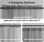 Chyhomenyc Sheer Charcoal Grey Valances for Windows 2 Pack, Small Window Curtains for Living Room Bathroom Cafe Laundry Basement, Modern Top Dual Rod Pocket Voile Curtain, 42W x 18L inches