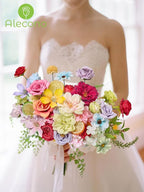 Alecono Artificial Flowers, Colorful Combo Silk Fake Flowers with Lemon Accessories for Cake Decorations, Home Table Centerpieces Birthday Party Decor
