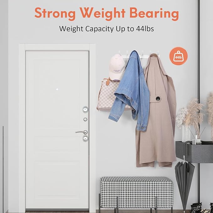 Coat Rack Wall Mount, Coat Hook Wall Mount, Wall Hooks for Hanging, Hat Rack for Walls, Coats Hanger with 12 Hook, Towel Hooks for Bathrooms (1 Pack, Silver)