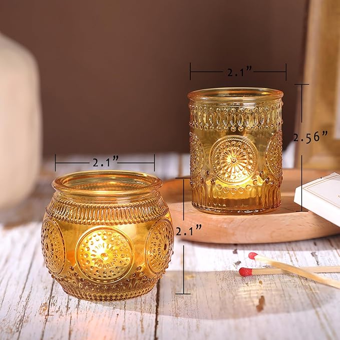 36 Pcs Amber Glass Candle Holders - Fall Votive Candle Holders for Party Decorations, Thanksgiving & Christmas Table Centerpieces