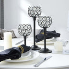 6pcs Crystal Candle Holder Set, 3 Sizes Tealight Candlestick Holders, Elegant Black Candelabra Bulk for Wedding Table Centerpiece, Fireplace, Home & Living Room Decor