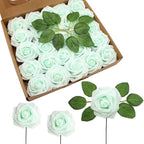 Artificial Flowers Realistic Roses, 25pcs Real Looking Fake Roses with Stem for DIY Wedding Bouquets Centerpieces Bridal Shower Party Home Romantic Decorations (Regular 3" - 25pcs, Light Green)