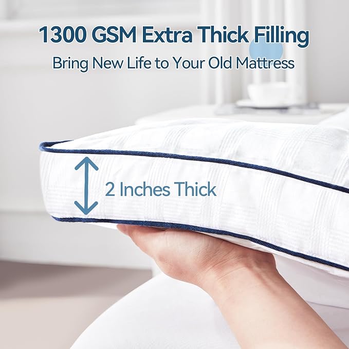 ABENE Mattress Topper for Back Pain Relief, Extra Thick Mattress Pad Pillowtop, Soft Cotton Cover with 8"-21" Deep Pocket, 1300gsm Overfilled Down Alternative Filling (Cotton White, Twin)