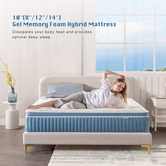 Rimensy King Mattress, 12 Inch Hybrid King Size Mattresses in a Box, Upgrade Individually Pocket Springs, Medium Firm