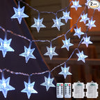 Brightown Star String Lights Battery Operated - 2 Pack 17 ft 50 LED Star Fairy String Lights with Remote and Timer, 8 Modes Waterproof for Bedroom Tent Loft Bed Patio Party Wedding Decor, White