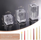 LETINE 12pcs Vertical Stripe Glass Candlestick Holders - Chic Taper Candle Sticks Holder Set for Elegant Dining & Home Decor - Ideal for Wedding Centerpieces, Parties, and Celebrations