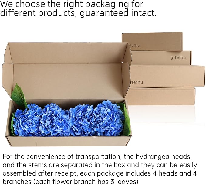 4pcs 21" Navy Blue Faux Hydrangeas Artificial Flowers, Real Touch Silk Hydrangea Flowers with Stems for Ocean Theme Bridal Wedding Party Home Office Decor