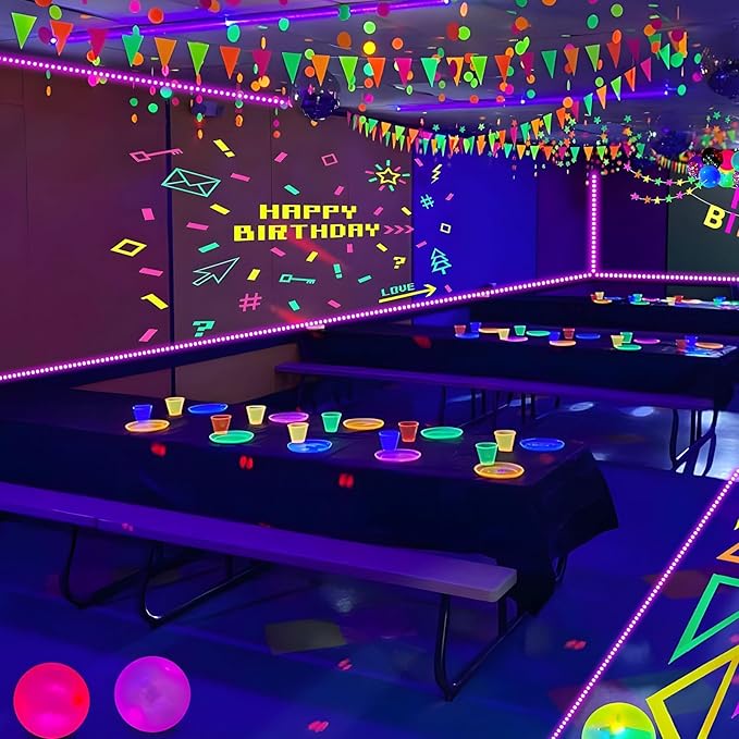 40ft Black Light Strip with Remote, 720 LED Lamp Beads, 12V Flexible Lights for Glow Party, Dimmable, Delay Off, 3 Light Modes, Indoor Fluorescent Party, Stage Lighting