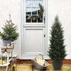 4FT Artificial Cedar Topiary Tree Lifelike Faux Cedar Pines Christmas Trees UV Rated Faux Shrubs Everygreen Plants for Front Porch Outdoor Decor Set of 2
