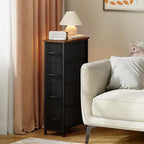 Somdot Narrow Dresser with 4 Drawers, Slim Storage Chest of Drawers with Removable Fabric Drawers for Closet Small Spaces Bathroom Bedroom Laundry, Black Rustic Brown Top