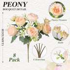 Luyue 8 Packs Peonies Artificial Flowers Vintage Faux Peony Bouquet Fake Flower for Vase Silk Floral Arrangements for Table Centerpiece Wedding Decoration Indoor Home Decor