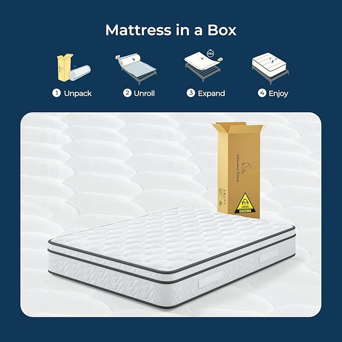 Vesgantti Full Size Mattress 12 Inch, Fiberglass-Free | Cool Sleep Hybrid Double Mattress in a Box - Memory Foam & Pocket Springs, Ergonomic Design, Pressure Relief, Medium Firm Feel, 54"×75"×12"