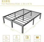 ALDRICH 14 Inch Metal King Size Bed Frame - Double Black Basic Steel Slats Platform, Easy Assembly Heavy Duty Noise Free Bedframes, No Box Spring Needed