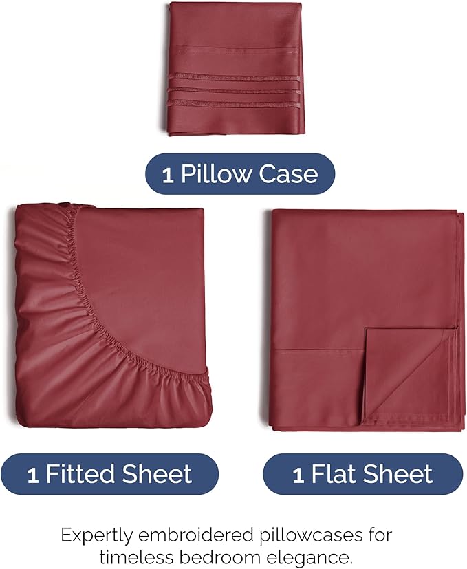 Twin XL Size 3 Piece Sheet Set - Comfy Breathable & Cooling Bed Sheets Set - Hotel Luxury Bedding for Women, Men, Kids, Teens, Boys & Girls - Deep Pockets, Soft and Wrinkle Free - Oeko-Tex - Burgundy