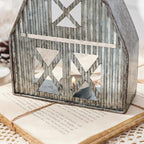 Barn Shaped Tea Light Candle Holder Farmhouse Galvanized Metal Candle Holder Vintage Decorative Tealight Holder for Table Centerpiece Decoration - 5.24" x 1.97" x 9.25"