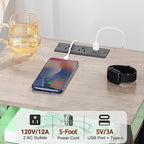 AMHANCIBLE LED Night Stand, Nightstand with Charging Station, Smart End Side Table with USB Port & Power Outlet, Bedside Table with 3 Fabric Drawers for Bedroom, Living Room, Greige HET053LGY1