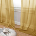Aiyufeng Gold Sheer Curtain 90 Inches Long 2 Panels Set, Light Filtering Gold Window Curtain Drapes Treatment for Kitchen, Bedroom,Children Room, Dual Rod Pocket, 2 Pack of 42 x 90"