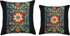 Traditional Norwegian Rosemaling Folk Art Throw Pillow