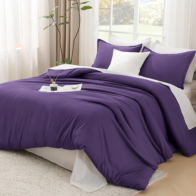 Litanika Purple Comforter Set Full Size, 3 Pieces Lightweight Solid Bedding Comforter Set, All Season Fluffy Bed Set (79x90In Comforter & 2 Pillowcases)