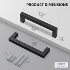 goldenwarm 50 Pack 3-3/4 Inch Black Cabinet Handles Matte Black Drawer Pulls Stainless Steel Cabinets Hardware Square Bar Modern for Kitchen Bathroom Cupboard