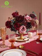 Alecono Artificial Flowers, Burgundy Silk Fake Flowers for DIY Wedding Bridal Bouquets, Red Cake Flowers for Wedding Table Centerpieces Birthday Party Home Decorations