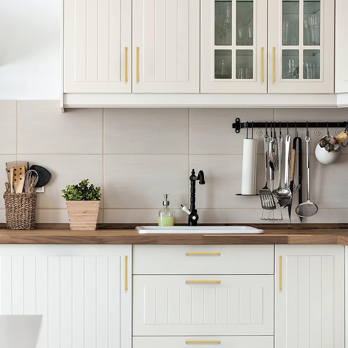 Ravinte 30 Pack 6-1/4 Inch Square Cabinet Handles - Brushed Brass Pulls, Stainless Steel Drawer Pulls, Kitchen Hardware