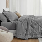 Love's cabin Queen Comforter Set Grey, 7 Pieces Queen Bed in a Bag, All Season Bedding Sets with 1 Comforter, 1 Flat Sheet, 1 Fitted Sheet, 2 Pillowcase and 2 Pillow Sham