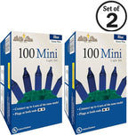 Brite Star 100 Count Mini String Christmas Lights, Blue - 22 feet Indoor/Outdoor Christmas Tree Lights with Green Wire (Set of 2)
