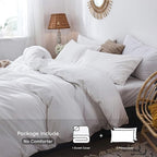MooMee Bedding Duvet Cover Set 100% Washed Cotton Linen Like Textured Breathable Durable Soft Comfy (Solid Off White, Super King 108"x98")