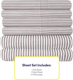 Queen Sheets Stripe Grey - 6 Piece 1500 Supreme Collection Fine Brushed Microfiber Deep Pocket Queen Sheet Set Bedding - 2 Extra Pillow Cases, Great Value, Queen, Classic Stripe Gray