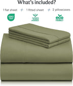 LuxClub 4 PC King Sheet Set, Breathable Luxury Bed Sheets, Deep Pockets Wrinkle Free Cooling Bed Sheets Machine Washable Hotel Bedding Silky Soft - Olive King