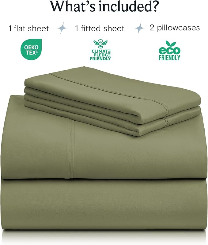 LuxClub 6 PC Queen Sheet Set, Breathable Luxury Bed Sheets, Deep Pockets 18" Eco Friendly Wrinkle Free Cooling Sheets Machine Washable Hotel Bedding Silky Soft - Olive Queen