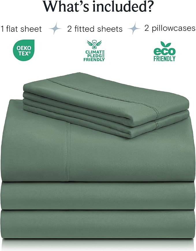 LuxClub 5 PC Split King Sheet Set, Breathable Luxury Bed Sheets, Deep Pockets Wrinkle Free Cooling Sheets Machine Washable Hotel Bedding Silky Soft - Tree Moss Green Split King