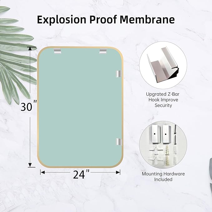 24"x36" Brushed Nickel Bathroom Vanity Mirror for Over Sink, Rounded Rectangle Silver Metal Frame Mirror for Wall, Living Room, Entryway, Vertical or Horizontal