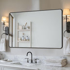 Antok Bathroom Mirror,60"x30" Wall Mirror, Decorative Mirrors Vanity Mirror Aluminum Alloy Frame Contemporary Hanging Mirror for Living Room Bathroom Entryway,Black,Round Corner