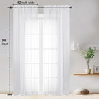 OWENIE Sheer White Curtains, Sheer Curtains 90 inches Long 2 Panels Set, Rod Pocket Voile Fimly Sheer Drapes for Living Room/Bedroom, 2pcs, Each 42" W x 90" L