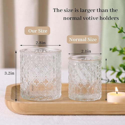 12Pcs Large Votive Candle Holders 2.8 * 3.2in Clear Tea Light Candle Holders Glass Candle Holder for Bridal Shower, Wedding, Table Centerpiece, Party, Home Decor
