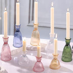6 Pcs Blue Glass Candlestick Holders (3.5"/6", Assorted)- Tall Taper Candle Holders with Vintage Design, Candle Stick Holders in Bulk for Party Decorations, Blue Candle Holder for Tapered Candles