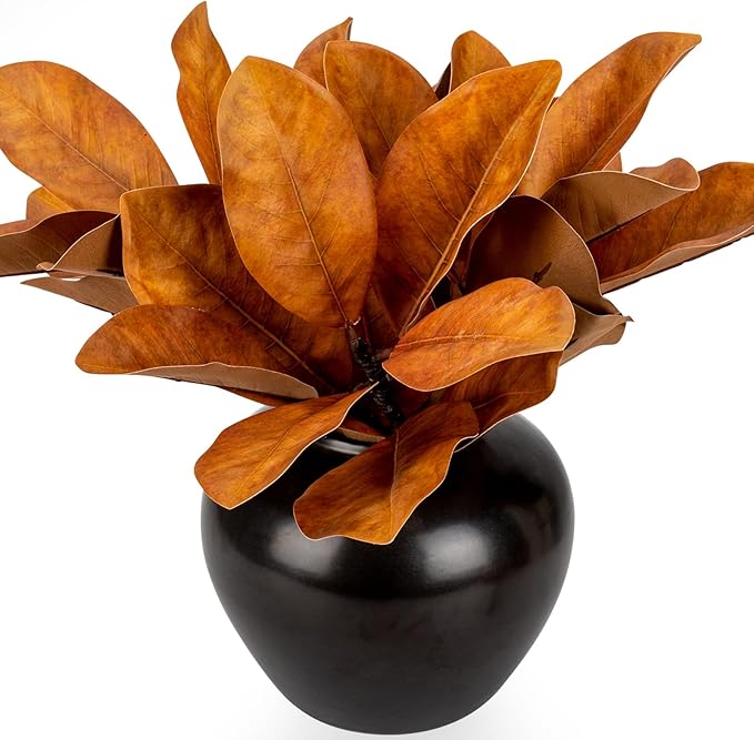 4 Pcs Fall Magnolia Silk Leaves Branches 22 Inch 3D Real Touch Autumn Faux Magnolia Stems Fake Orange Leaves Twigs for Indoor Outdoor Vase Filling Home Wedding Decoration