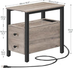 HOOBRO End Table with Charging Station, Narrow Side Table with 2 Drawers & USB Ports & Power Outlets, Nightstand for Small Spaces, Bedroom, Living Room, Stable and Sturdy, Greige and Black BG541BZ01
