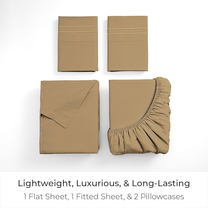 Mellanni California King Sheets Set - 4 PC Iconic Collection Bedding - Hotel Luxury, Extra Soft, Cooling Bed Sheets - Wrinkle, Fade, Stain Resistant (Cal King, Gold)