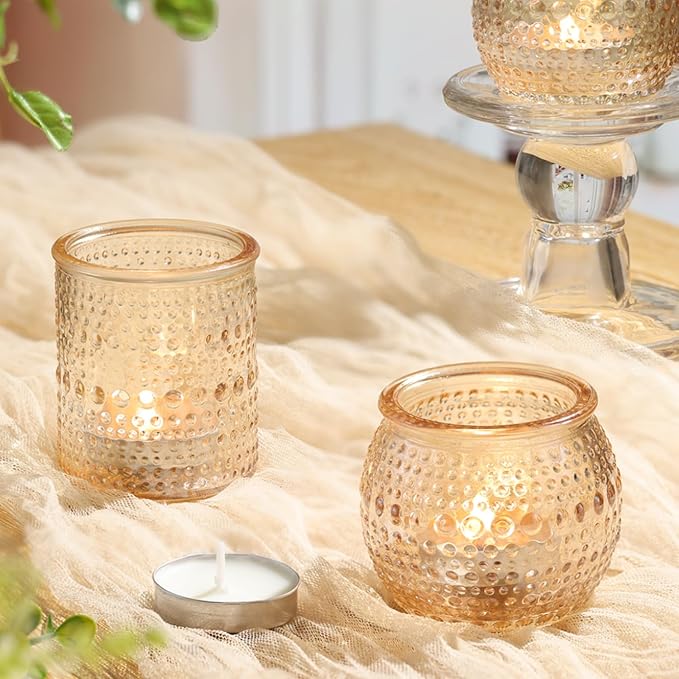 40 Pcs Assorted Gold Votive Candle Holders Bulk- Gold Candle Holders Bulk for Thanksgiving Christmas Table Decorations, Glass Tealight Candle Holder for Fall Wedding Table Centerpieces
